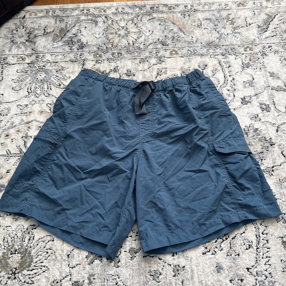 Columbia Shorts Mens XXL Blue Omni-Shade Mesh Lined Swim Trunks Belted Beach